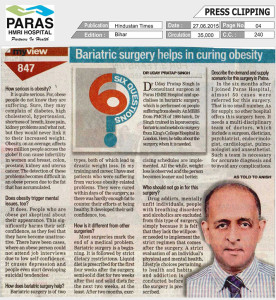 Bariatric Surgery helps in curing obesity – an excerpt from Hindustan Times