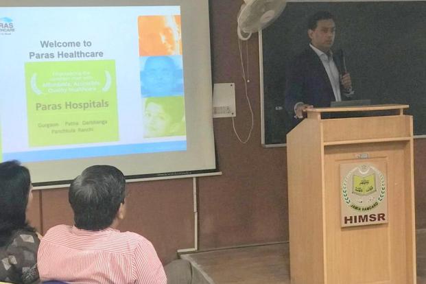Dr. Dharminder Nagar, MD- Paras Healthcare addressed faculty and students of HIMSR- Delhi